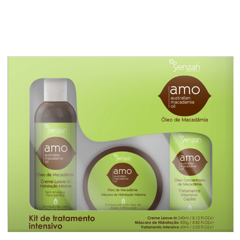 Yenzah Amo Australian Macadamia Oil Kit de Tratamento Intensivo (3 Produtos)
